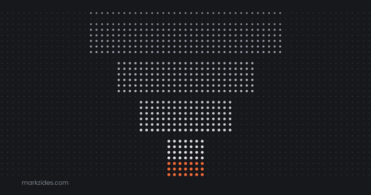 Four blocks of dots, each narrower than the one above it, brightening step by step and turning orange at the last and smallest